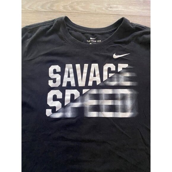 Savage Speed Nike Mens Activewear Short Sleeve T Shirt Black Crew Neck Dri Fit L - Picture 5 of 12